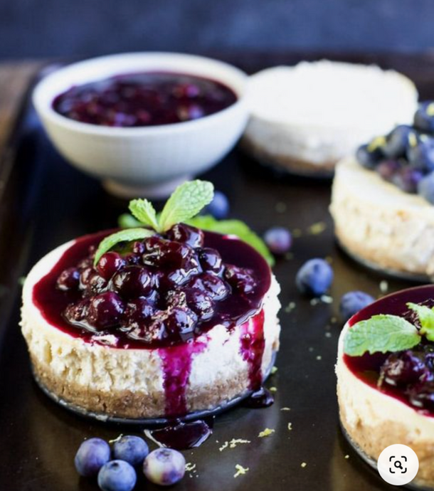 Goat Cheese Cheesecake with Lemon Blueberry Compote